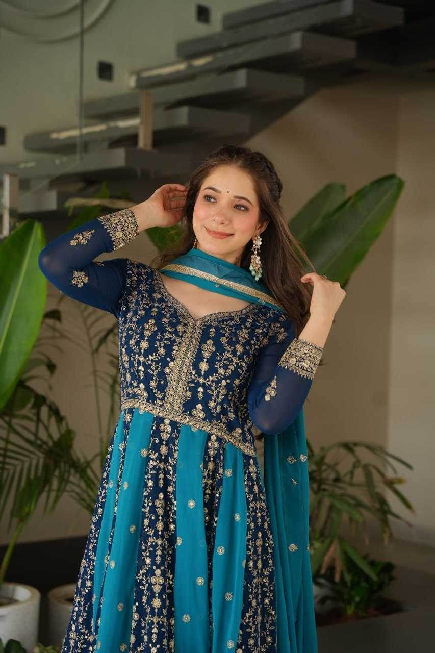 Faux Blooming Gown With Dupatta Sequin Gowns - MYLUXURY LANE ENTERPRISE